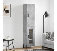 Runheo Buffet Haut Gris béton en Bois d'ingénierie avec Portes et étagères 34,5x34x180 cm pour Salon Salle à Manger Cuisine Rangement décor Meuble élégant métal
