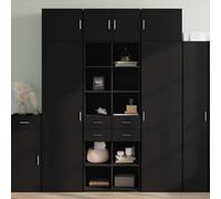 Runheo Buffet Haut Noir en Bois d'ingénierie 70x42,5x185 cm avec tiroirs et Portes, Meuble de Rangement élégant pour Salon Salle à Manger Couloir, Armoire vaisselier Multifonction contemporaine