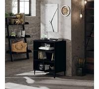 Runheo Buffet Noir en Bois d’ingénierie 57x35x70 cm, Meuble de Rangement avec 3 étagères, Pieds en métal, Armoire Console idéale pour Salon, Salle à Manger, Bureau
