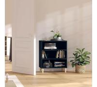 Runheo Buffet Noir en Bois d’ingénierie Robuste 57x35x70 cm avec 3 étagères, Pieds en Bois d’Eucalyptus, Meuble de Rangement Polyvalent pour Salon, Salle à Manger, Bureau ou entrée