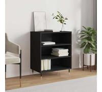 Runheo Buffet Noir en Bois d'ingénierie 57x35x70 cm avec Pieds en Fer Stable pour Rangement Salon Salle à Manger Cuisine, Meuble Buffet avec tiroirs Portes et étagères Pratiques