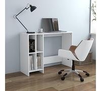 Runheo Bureau d'ordinateur Portable Blanc en Bois d'ingénierie avec 4 étagères, Meuble de Travail Ergonomique Compact pour étude, Gaming, Chambre étudiante, Bureau Assis-Debout