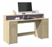 Runheo Bureau en Bois d'ingénierie avec éclairage LED RVB chêne Sonoma, Grand Espace de Rangement, Table pour étude, Gaming, Poste de Travail, Bureau Ergonomique Angle réglable Assis Debout