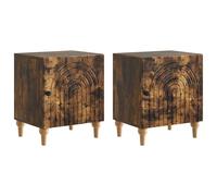 Runheo Cabinet de Chevet 2 pcs Chêne fumé 43 x 34,5 x 50 cm Meuble Rangement Chambre lit Salon Commode Table appoint tiroir Moderne Bois