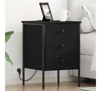 Runheo Cabinet de Chevet chêne Noir 42 x 41 x 61 cm Bois d'ingénierie avec 3 tiroirs Rangement et Station de Charge pour Chambre lit Salon Style scandinave Industriel