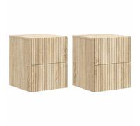 Runheo Cabinet de Chevet Mural 2 pcs Chêne Sonoma 33 x 34,5 x 40 cm, Bois d'ingénierie avec tiroir, Rangement Suspendu pour Chambre Salon dortoir, Design Moderne Vintage, Meuble Commode Pratique