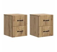 Runheo Cabinet de Chevet Mural 2 pcs en Bois chêne Artisanal 34,5 x 33 x 40 cm avec tiroir, étagère Suspendu pour Chambre, Salon, Rangement Commode Moderne et Pratique