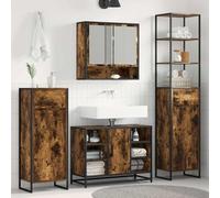 Runheo Cabinet de Salle de Bain chêne fumé avec Porte 40 x 30 x 100 cm, Meuble lavabo Design sous Vasque avec tiroir, Rangement Colonne pour Toilette Douche et buanderie