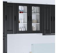 Runheo Cabinet en Verre Mural Lucca 2 pcs Noir 40 x 31 x 80 cm Meuble Cuisine Rangement Armoire vitrine Bois pour Salle Manger Salon avec Porte et étagères, idéal pour Organiser Vaisselle et épices
