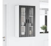 Runheo Cabinet en Verre Mural Lucca Noir 60 x 31 x 100 cm en Bois d'ingénierie, Armoire Cuisine avec 2 Portes, Rangement Pratique, vitrine élégante pour Salle à Manger ou Salon