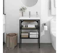Runheo Cadre de lavabo Noir en Fer Enduit de Poudre avec Vasque encastrée en céramique Blanche 61x39,5x18,5 cm Meuble Salle de Bain Rangement Suspendu sous Vasque Compatible Robinet trop-Plein et