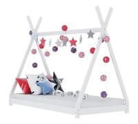 Runheo Cadre de lit pour enfant blanc en pin massif 90 x 200 cm - Cadre croisé - Style tipi - Sommier à lattes robuste - Convient pour chambre d'enfant - Cabane de jeu et coin lecture