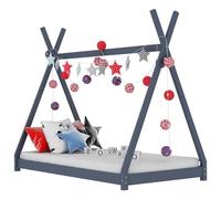 Runheo Cadre de lit pour enfant gris en pin massif 70 x 140 cm avec sommier à lattes, lit junior robuste pour chambre d'enfant, convertible, sûr et durable comme lit de bébé et berceau de rechange