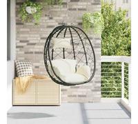 Runheo Chaise à suspendre en polyrotin blanc crème avec coussin et appui-tête, 91,5 x 54,5 x 107 cm, pliable, résistant aux intempéries, pour jardin, balcon, terrasse et salon, pour se détendre et se