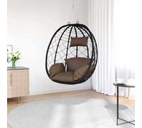 Runheo Chaise à suspendre en rotin synthétique marron café 91,5 x 54,5 x 107 cm avec rembourrage et appui-tête pour balcon, jardin, terrasse, intérieur et extérieur, pour se détendre et se balancer