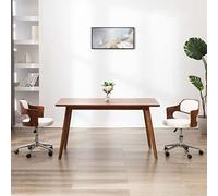 Runheo Chaise de bureau pivotante blanche avec cadre en bois de buisson et revêtement en cuir synthétique, réglable en hauteur avec roulettes, dossier ergonomique, accoudoir pour le bureau à domicile