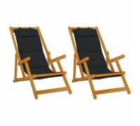 Runheo Chaise de Plage Pliable en Bois d'acacia Massif Marron avec Coussin Noir, Dossier inclinable et accoudoirs Confortables pour extérieur terrasse Jardin, Set 2 pièces Portable et Durable