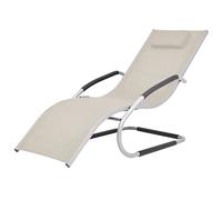 Runheo Chaise longue avec coussin en aluminium textilène crème, ergonomique, réglable, pliable, résistant aux intempéries, avec accoudoirs et roulettes, idéal pour jardin, terrasse, piscine, salon