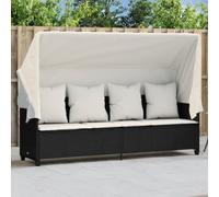 Runheo Chaise Longue Bain de Soleil inclinable avec auvent, Coussins épais Noir résine tressée, Dossier et Repose-Pieds réglables, Fauteuil Relax pour Jardin terrasse Piscine extérieur