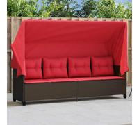 Runheo Chaise Longue en résine tressée Marron avec auvent rétractable Coussins Confortables Dossier et accoudoir inclinable pour Jardin terrasse Piscine extérieur