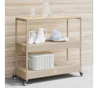 Runheo Chariot de bar à 3 étages en rotin synthétique et bois d'acacia massif, beige marron, 101 x 40 x 100 cm, avec roulettes, chariot de cuisine mobile et chariot de service pour cuisine, salle à