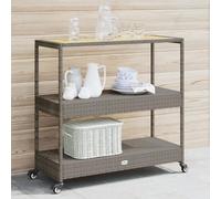 Runheo Chariot de bar gris en poly rotin et bois d'acacia massif avec 3 étagères 101 x 40 x 100 cm, chariot de cuisine mobile avec roulettes, chariot de service et chariot polyvalent pour cuisine