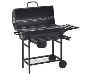 Runheo Chariot de barbecue avec roues et étagères - En acier noir - 115 x 85 x 95 cm - Avec grille de maintien au chaud et étagère latérale pliable - Pour jardin, balcon, terrasse, camping