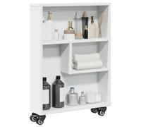 Runheo Chariot de Rangement étroit Blanc Bois d'ingénierie 48x13x68 cm Meuble avec roulettes freinées, Organiseur Pratique pour Salon Bureau Chambre, Rangement tiroir Compartiment Multi-Usage