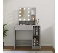 Runheo Coiffeuse avec LED - Gris Sonoma - 86,5 x 35 x 136 cm - Avec tiroir - Table d'appoint de rangement - Table console pour chambre à coucher, bureau, salon - Peu encombrant