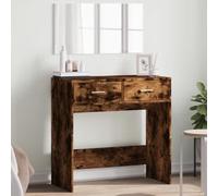 Runheo Coiffeuse avec miroir chêne fumé 80 x 39 x 80 cm, table cosmétique avec espace de rangement, tiroirs et étagère, organiseur de maquillage pour chambre à coucher, salle de bain et dressing