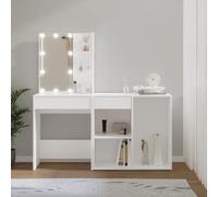 Runheo Coiffeuse LED avec armoire blanche en bois 60 x 40 x 140 cm, coiffeuse avec éclairage et USB, tiroir, rangement pour chambre à coucher, salle de bain, dressing, organisateur de maquillage