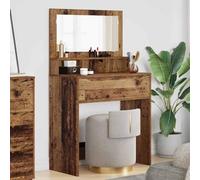 Runheo Coiffeuse pour chambre à coucher en bois vieilli 80 x 39,6 x 135 cm avec tiroirs, espace de rangement et commode miroir pour maquillage, cosmétiques, coiffeuse dans la chambre d'adolescent et