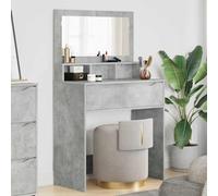 Runheo Coiffeuse pour chambre à coucher - Gris béton - 80 x 39,6 x 135 cm - En bois - Avec tiroirs de rangement et miroir - Moderne pour le maquillage et le coiffage dans la chambre d'adolescente et