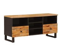 Runheo Corona Meuble TV marron en bois de manguier massif 100 x 33 x 46 cm avec espace de rangement tiroir étagère pour salon, home cinéma et salle de divertissement