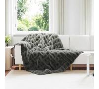 Runheo Couverture antidérapante en fausse fourrure de lapin, gris foncé, 150 x 220 cm, moelleuse, chaude, douce pour canapé, lit, salon, hiver, camping, respirant, sommeil