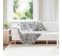 Runheo Couverture antidérapante en fausse fourrure de lapin grise en polyester 130 x 150 cm avec texture en peluche pour salon, canapé, lit, couverture douillette respirante pour réchauffer et se