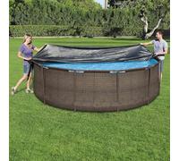 Runheo Couverture de Piscine Flowclear 366 cm Bestway Anthracite PVC avec Trous de vidange et Cordes Fixation pour piscines Steel Pro Steel Pro Max Hydrium Splasher Protection Contre débris Chaleur