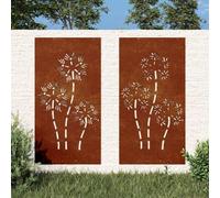 Runheo Décorations murales de Jardin 2pcs 105x55 cm Design de Fleurs en Acier corten résistantes aux intempéries pour extérieur Ambiance Naturelle