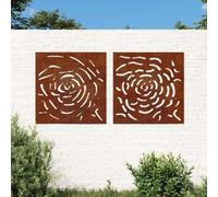 Runheo Décorations murales Jardin 2 pièces en Acier corten 55x55 cm Design de Rose Rustique décoration extérieure résistante à la Corrosion pour terrasse Mur de clôture