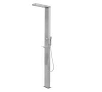 Runheo Douche d'extérieur en Acier Inoxydable carrée avec Fonctions Pluie et Pomme de Douche Manuelle pour Jardin terrasse Design Moderne Finition brossée Dimensions 15x44x210cm