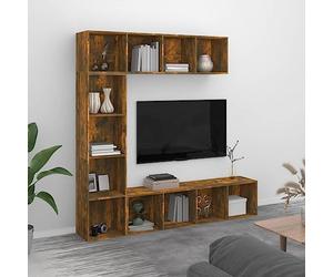 Runheo Ensemble bibliothèque Meuble TV 3 pièces chêne fumé 180x30x180 cm Bois d'ingénierie Rangement Salon Bureau Chambre avec étagères Compartiments pour Livres dossiers Objets décorations