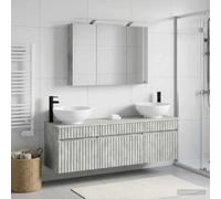 Runheo Ensemble d'armoire de Salle de Bain 4 pièces en Bois Gris béton avec miroirs LED, Rangement Mural, Grande capacité, idéal pour Espace limité et Organisation Moderne