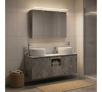 Runheo Ensemble d'armoire de Salle de Bain 4 pièces Gris béton Comprenant Meubles muraux, Miroir LED, Grande capacité Rangement, Design Moderne, idéal pour Organisation Salle de Bain