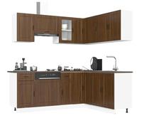 Runheo Ensemble d'armoires de Cuisine 11 pcs Porto Bois d'ingénierie chêne Marron Rangement avec tiroirs et Portes modulables pour Salle à Manger cellier Vaisselle et épices Facile d'entretien