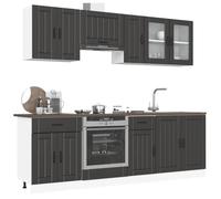 Runheo Ensemble d'armoires de Cuisine Kalmar 8 pcs Bois d'ingénierie Noir avec Rangement spacieux tiroir Porte vitrine pour Salle à Manger Salon cellier Micro-Ondes Four