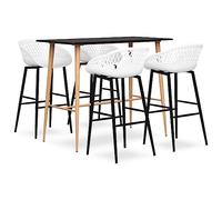Runheo Ensemble de bar 5 pièces noir et blanc, table de bar en métal MDF 120 x 60 x 105 cm, 4 tabourets de bar blancs aspect maille PP, hauteur d'assise 74,5 cm, salon de salle à manger pour bar