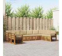 Runheo Ensemble de canapé d'angle avec Coussins 10 pièces en Bois d'acacia Naturel et Beige pour Salon extérieur terrasse mobilier Tendance