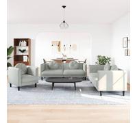 Runheo Ensemble de canapés 3 pièces Velours Gris Clair 1 Fauteuil 1 canapé 2 Places 1 canapé 3 Places avec 5 Coussins Ronds 47 cm idéal Salon séjour modulable Confortable et Stable