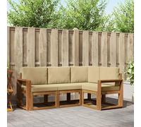 Runheo Ensemble de canapés d'extérieur 4 pièces en Bois d'acacia Naturel et Beige, mobilier modulable pour Jardin terrasse, Salon extérieur, Confort Durable et Design élégant