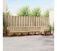 Runheo Ensemble de canapés d'extérieur 6 pièces en Bois d'acacia Naturel et Beige pour Salon Jardin terrasse avec modules, Coussins Amovibles, Design à Lattes et Support Lombaire
